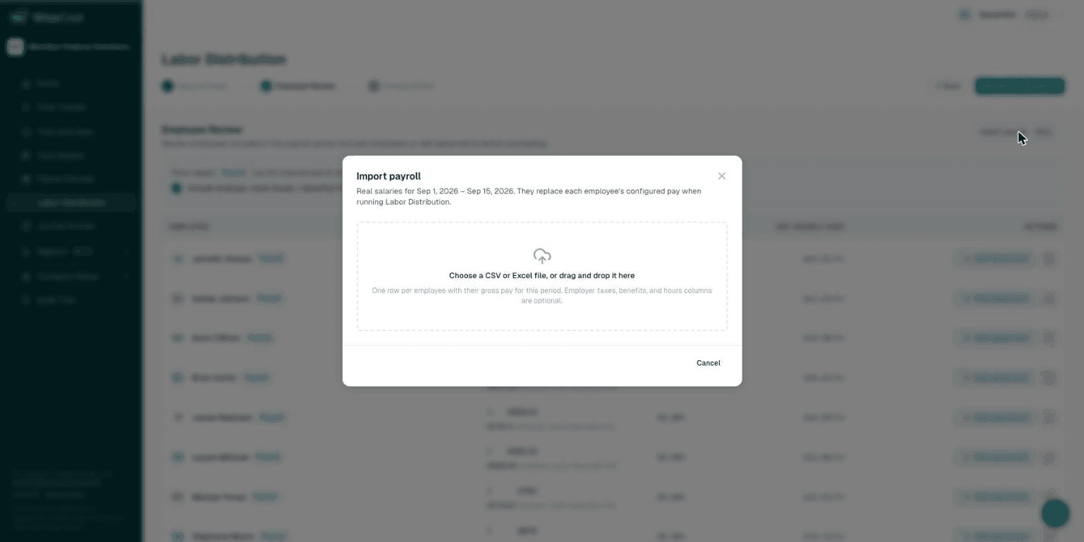 Import payroll dialog, upload step