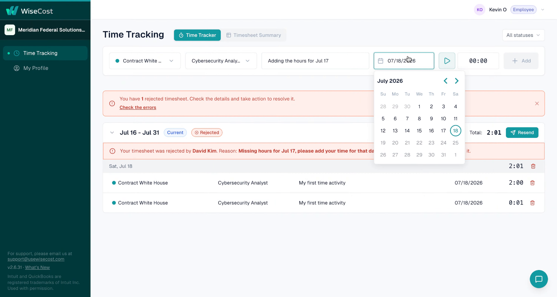 Adding a time activity for the missing date